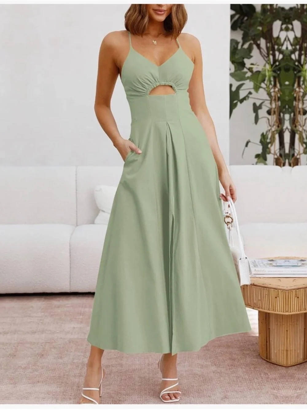 Amazon Sage Green Maxi Dress with Cutout - Picture 1 of 4